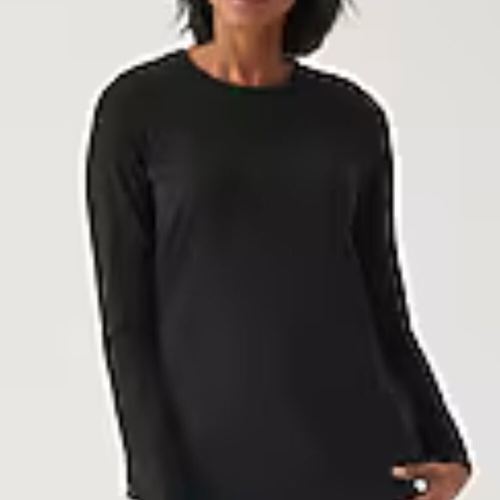 Pure Jill Long-Sleeve Shirttail Tee, Black, Size Small